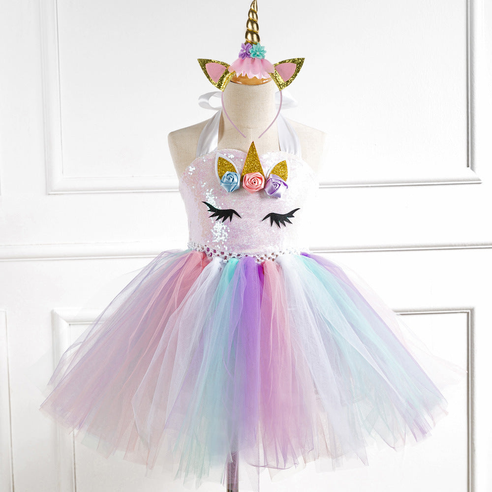 Unicorns Kisses Girls Summer Halter Dress