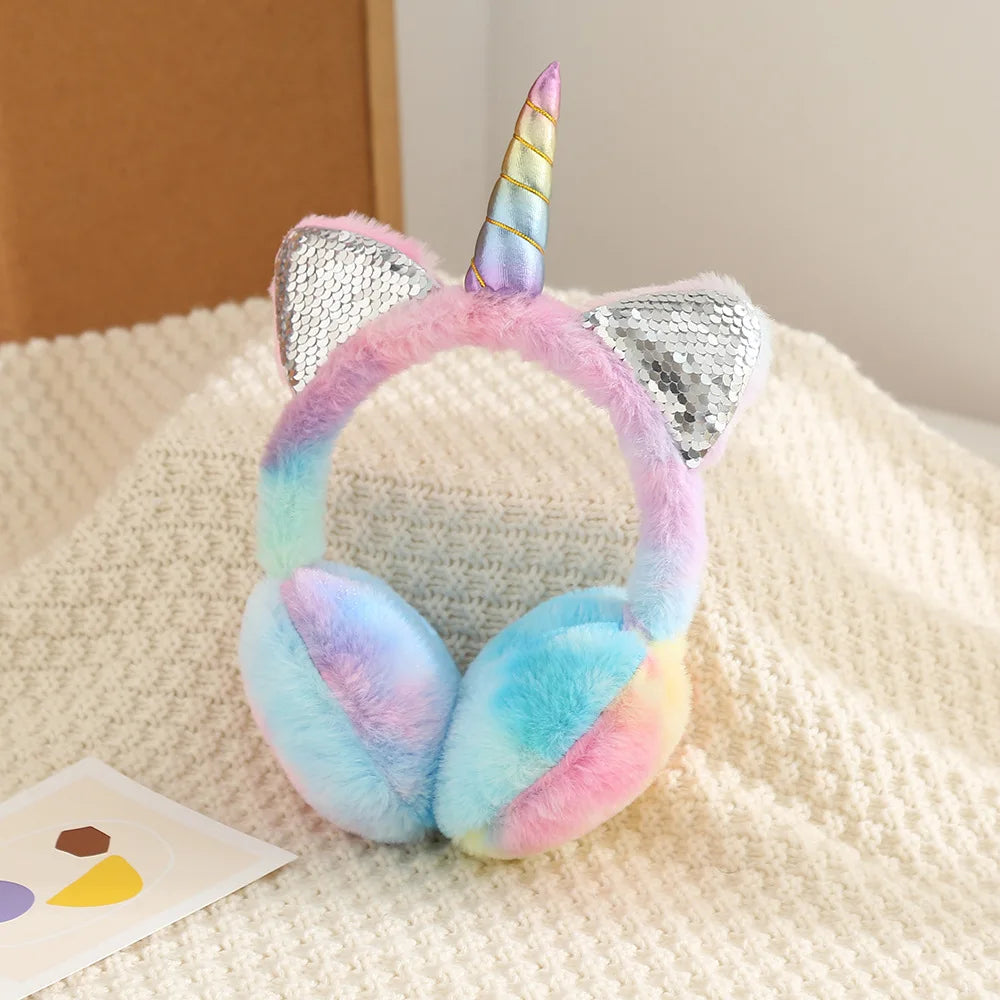 Unicorn Children Warm Earmuffs Soft Plush Colorful Earmuffs Kids' Earmuffs Fluffy Children's Earmuffs Women Cat Ear Earmuffs