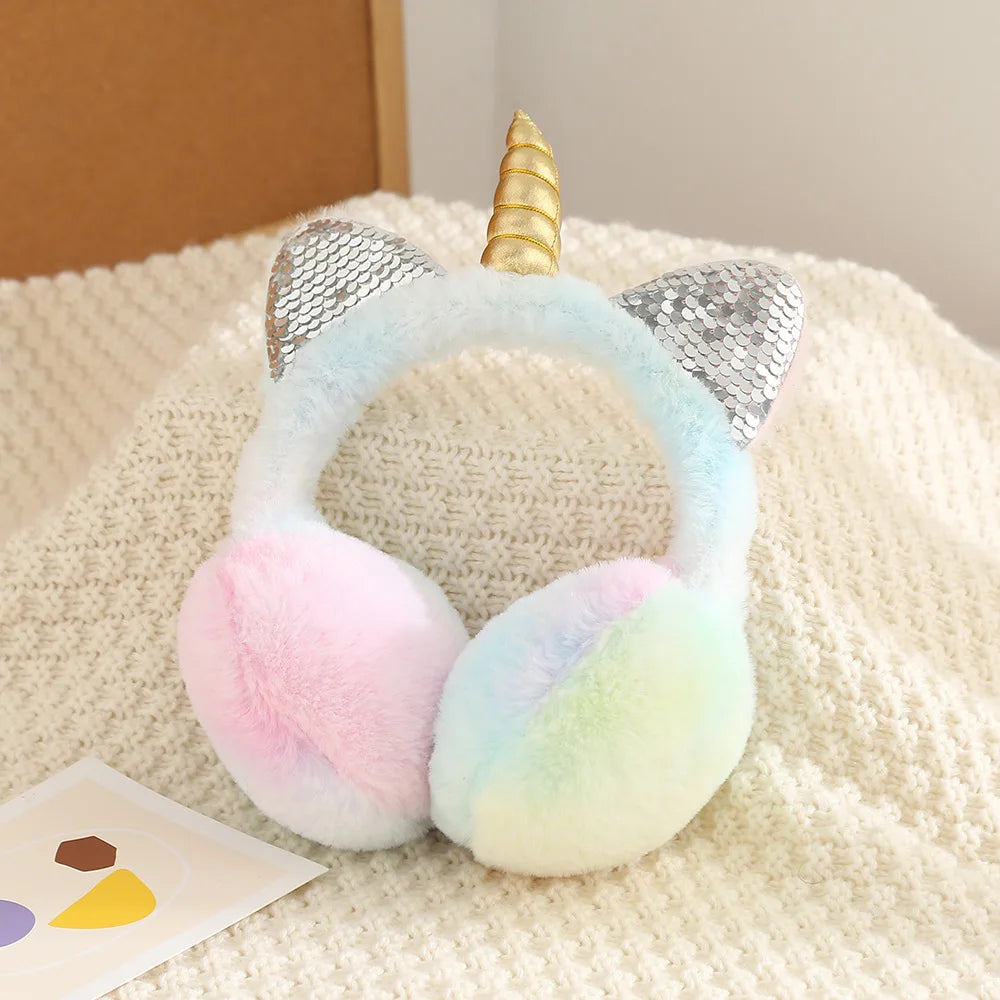 Unicorn Children Warm Earmuffs Soft Plush Colorful Earmuffs Kids' Earmuffs Fluffy Children's Earmuffs Women Cat Ear Earmuffs